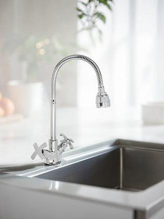 Смеситель для кухни, Aqwin, гибкий излив, с кран-буксой, хром, A58304