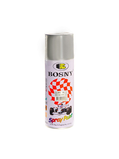Краска аэрозольная, Bosny, №36, акрилово-эпоксидная, универсальная, глянцевая, серебряная, 0.4 кг