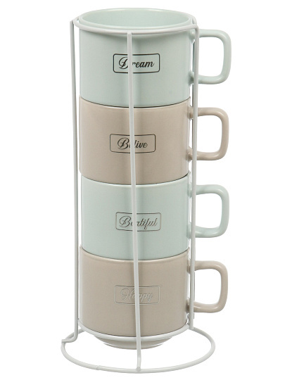 Кружка керамика, 4 шт, 250 мл, Элитный вкус, металлическая подставка, R649/4655МС, металл