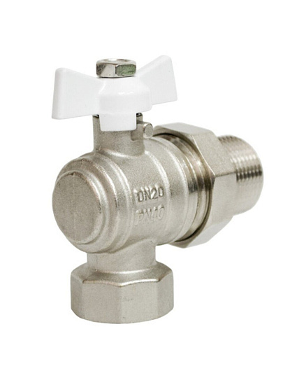 Кран для воды, 3/4", латунь, угловой, ручка-бабочка, с американкой, STI