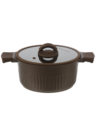 Кастрюля литой алюминий, антиприг, 3.2 л, крышка стекло, Kukmara, Stella, mokko, ксм32а