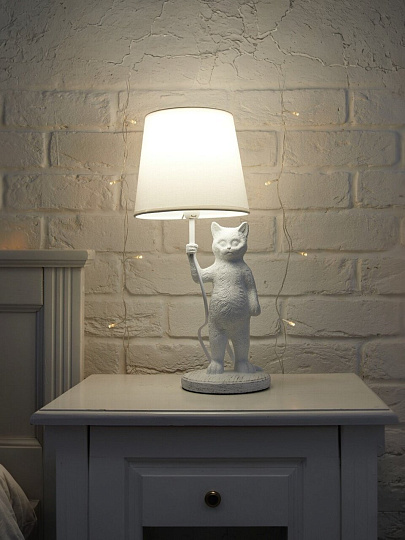 Светильник настольный E14, 40 Вт, абажур белый, Uniel, Кот UML-B465 WHITE, UL-00011382