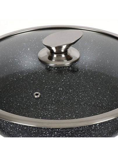 Жаровня алюминий, 28 см, антипригарное покрытие, Daniks, Гранит Олимп, черная, CAS-2835-BLM-IND, с крышкой, индукция