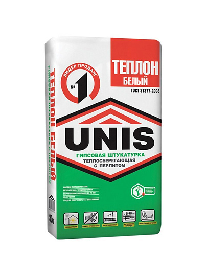 Штукатурка гипсовая, Unis, Теплон, 30 кг, белая
