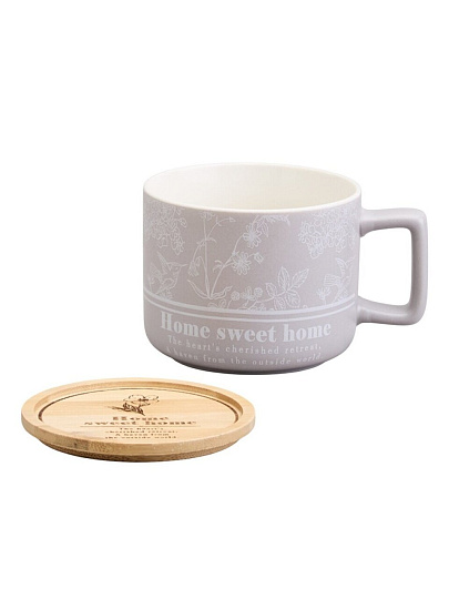 Кружка фарфор, 400 мл, Sweet home, с бамбуковой крышкой, Lefard, 756-478
