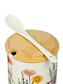 Банка для сыпучих продуктов, керамика, 0.18 л, 8х8х8 см, 4 шт, с крышкой, с ложкой, на бамбуковой подставке, Весенние цветы, Y4-13400 - фото 6
