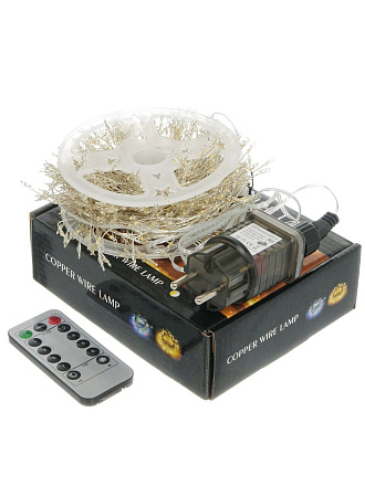 Гирлянда 700 ламп, 20 м, 8 режимов, Роса Хвойная лапа, теплый белый свет, прозрачная, сетевая, пульт, Y4-9897