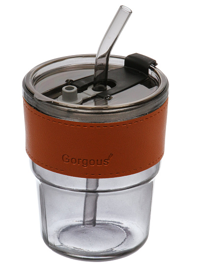 Стакан 400 мл, стекло, Графит, с трубочкой, B060519