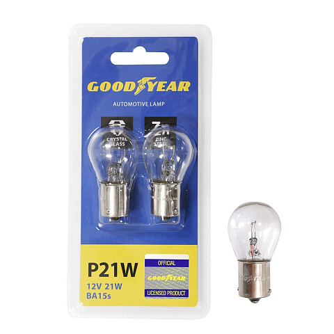 Лампа автомобильная Goodyear, GY012222, P21W 12V 21W BA15s, 2 шт