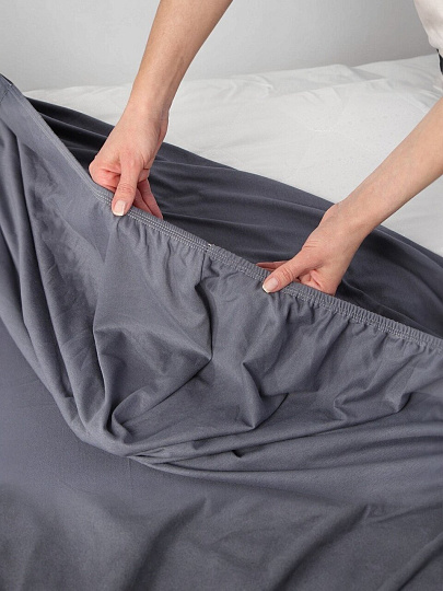 Простыня 1.5-спальная, 140х200х20 см, 100% хлопок, трикотаж, 120 г/м2, на резинке, Silvano, Графит, ПТр140*200