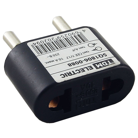 Переходник 10 А, тип CEE 7/17 - тип А/F, плоский, 250В, черный, TDM Electric, SQ1806-0088