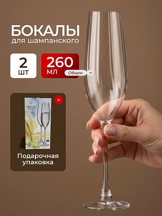 Бокал для шампанского, 260 мл, стекло, 2 шт, Bohemia, Columba optic, 91L/1SI81/0/00000/260-211AVA