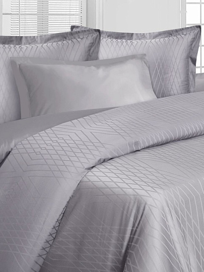 Постельное белье евро, простыня 240х260 см, 2 наволочки 70х70 см, 2 наволочки 50х70 см, пододеяльник 200х220 см, Mona Liza, сатин-жаккард, Royal Грань серебристая