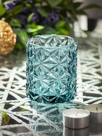 Подсвечник декоративный стекло, 1 свеча, 8х9 см, Хвоя, Y6-6503