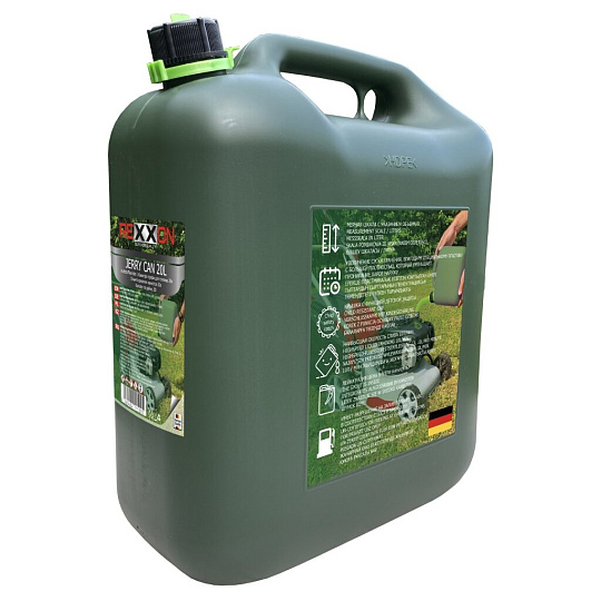 Канистра пластик, для топлива, 20 л, прямоугольная, с мерной шкалой, шланг внутри, крышка с детской защитая, DIY, Rexxon