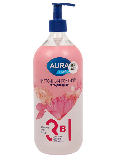 Гель для душа Aura, Family Цветочный коктейль, 1 л