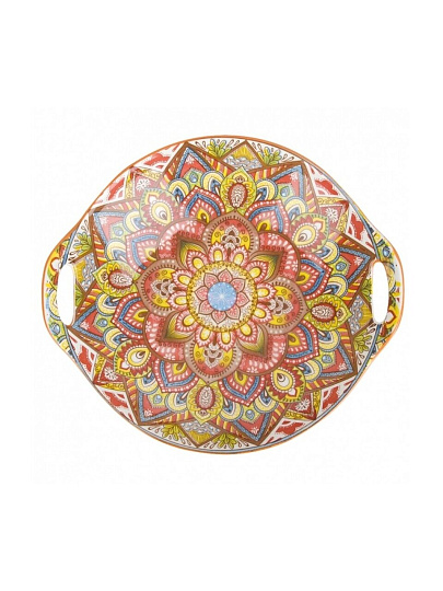 Блюдо фарфор, 22.5х20.5х4.5 см, с ручками, оранжевое, Arabesque, Nouvelle Home, 860092