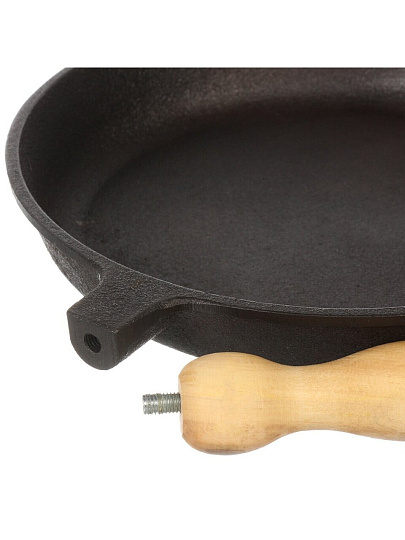 Сковорода чугун, 26 см, Гурман, DavrMetall, съемная ручка, с деревянной ручкой, индукция