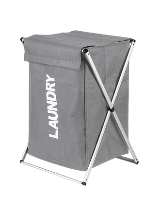 Корзина для белья, 38х38х58 см, прямоугольная, полиэстер, пластик, металл, серая, с крышкой, Y6-10749