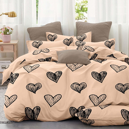 Постельное белье 1.5-спальное, простыня 150х215 см, 2 наволочки 70х70 см, пододеяльник 145х215 см, Love&amp;Live, поплин, 28351