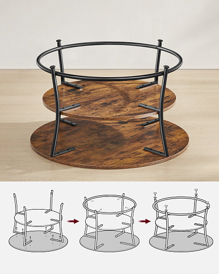 Столик журнальный 80х80х45 см, ДСП+сталь, с полкой, Лофт, LCT80BX