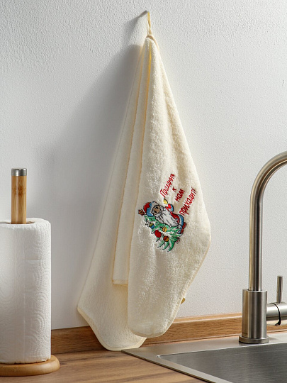 Полотенце кухонное махровое, 40х70 см, 100% полиэстер, микрофибра, Dinosti, Праздник к нам приходит!, Россия