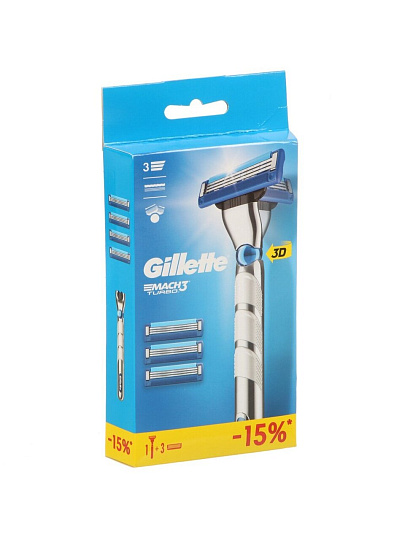 Станок для бритья Gillette, Mach3 Turbo, для мужчин, 3 лезвия, 3 сменные кассеты
