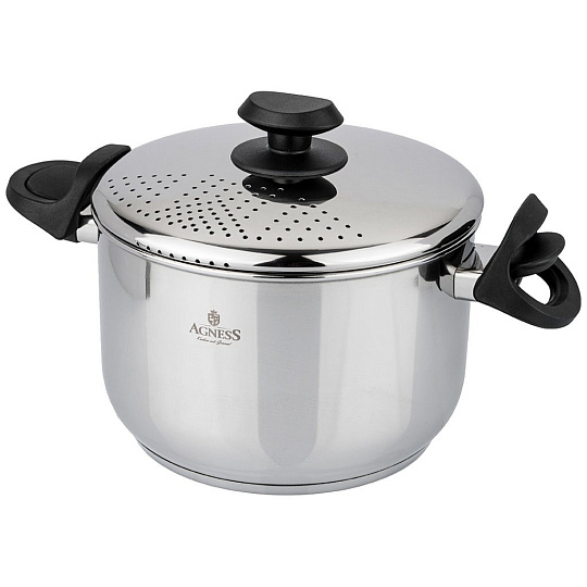 Кастрюля с крышкой-сливом agness self-filter sistem 22х14 см. 5 л. нерж сталь инд дно 936-109