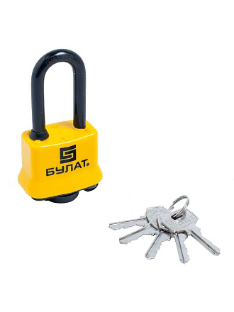 Замок навесной Булат, ВС 0340-01, 13 458, блистер, цилиндровый, всепогодный, желтый, 51 мм, 5 ключей