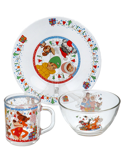 Набор детской посуды стекло, 3 шт, Зима в Простоквашино, подарочная упаковка, 317181