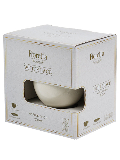 Чайная пара фарфор, 2 предмета, на 1 персону, 220 мл, Fioretta, White Lace, TDS675, подарочная упаковка