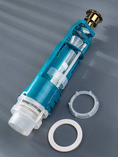 Клапан для бачка унитаза пластик, двухрежимный, кнопочный, гальваника золото, сливной, Инкоэр, СБ2-ЗЗ Р