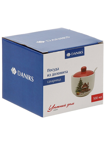 Сахарница 500 мл, доломит, 11.2х11.2х11 см, с ложкой, Daniks, Уютный дом