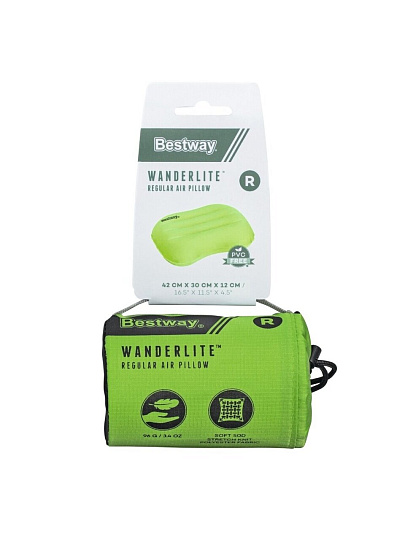 Подушка надувная для кемпинга, Bestway, WanderLite, 42х30х12 см, зеленая, 69624