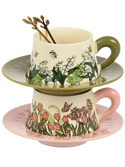 Чайная пара фарфор, 6 пр, 2 перс, с ложками, 260 мл, Букет, В060817