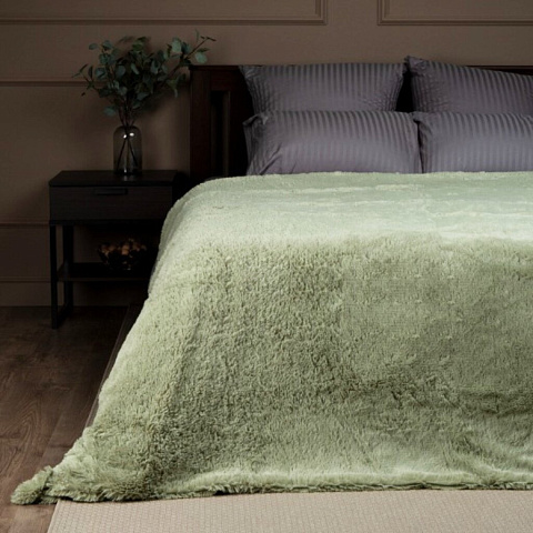Плед 2-спальный, 200х220 см, искусственный мех, 100% полиэстер, Buenas Noches, зеленый, 14686