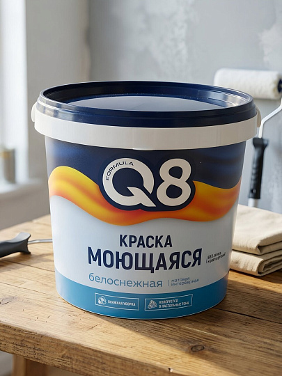 Краска водно-дисперсионная, Formula Q8, акриловая, универсальная, моющаяся, влагостойкая, матовая, белоснежная, 1.4 кг