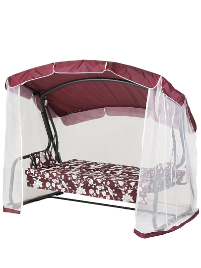 Качели садовые 3-местные, 209.5х127х165 см, 300 кг, Генуя, раскладываются в кровать, с москитной сеткой, бордо, A45A.535, металл