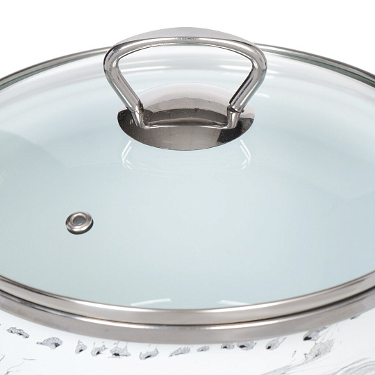 Кастрюля эмалированная сталь, 4 л, крышка стекло, сферический, Сантэкс, Шейк бело-черная, 1-2440111, индукция