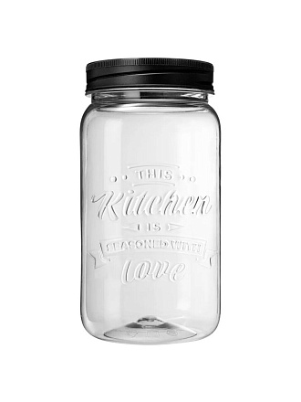 Банка пластик, 1.4 л, 10х10х19 см, с крышкой, с эмбоссингом, Бытпласт, Love Kitchen, 440200113, черная