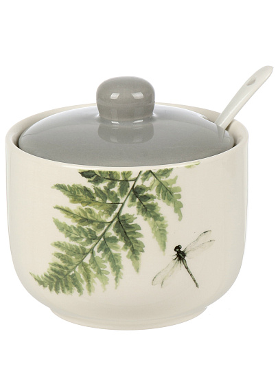 Сахарница 450 мл, керамика, 10.7х10.5х10.5 см, с ложкой, Prima Collection, Дикий папоротник, PC78WF450