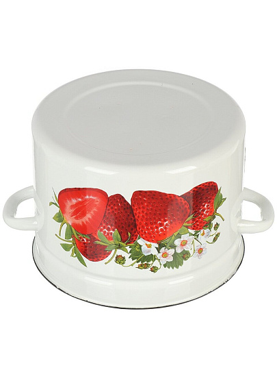 Кастрюля эмалированная сталь, 9 л, крышка сталь, цилиндрическая, Керченский металлургический завод, Клубника садовая, 41804-212/6-У2