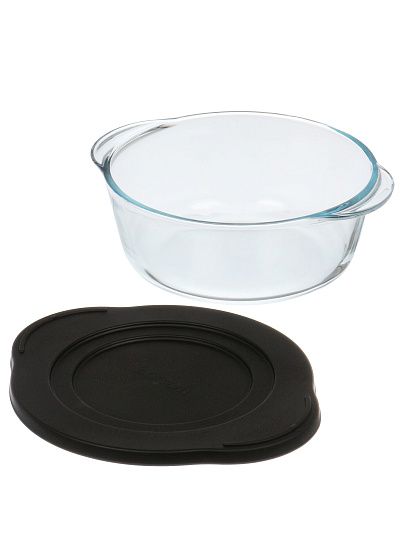 Кастрюля для запекания стекло, 18.7х21.8х7.6 см, 1.45 л, круглая, с крышкой, черная, Borcam, 59123BLACK