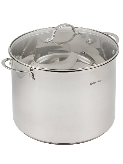 Кастрюля нержавеющая сталь, 18 л, крышка стекло, Daniks, Профессионал, GS-01338-32HCA -18L, индукция