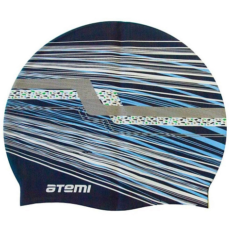 Шапочка для плавания Atemi, силикон, синяя (графика), PSC424, 00000023862