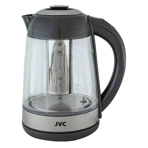 Чайник электрический JVC, JK-KE1710 grey, серый, 1.7 л, 2200 Вт, скрытый нагревательный элемент, стекло