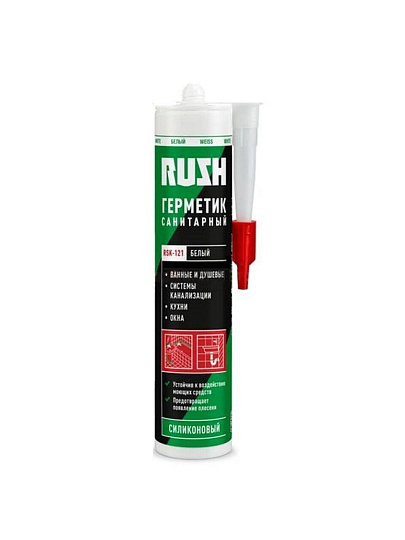 Герметик силиконовый, санитарный, KUDO, RUSH, RSK-121, 230 мл, белый