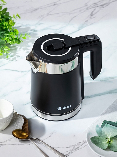 Чайник электрический Lofter, GMB-255-blk, черный, 1.7 л, 1500 Вт, скрытый нагревательный элемент, нержавеющая сталь