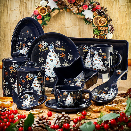 Чайная пара доломит, 2 предмета, на 1 персону, 220 мл, Daniks, Зимняя сказка, подарочная упаковка, синяя