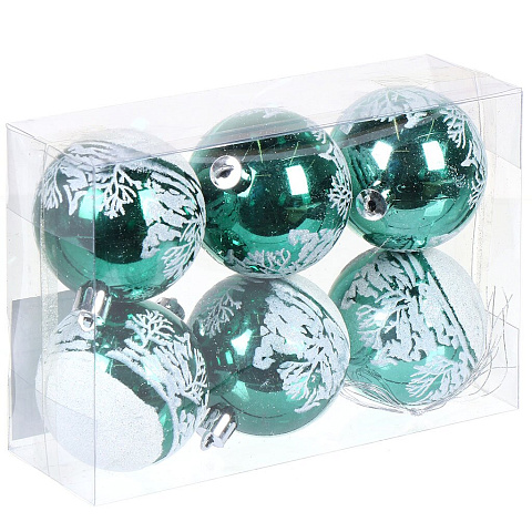 Елочный шар 6 шт, зеленый, белый, 6 см, SYQB-0122293